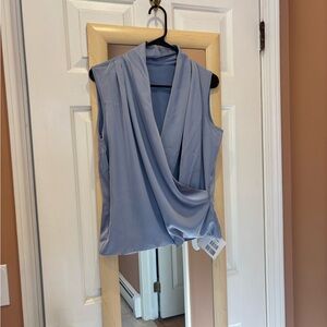 NWT J.ING Dusty Blue Sleeveless Wrap Blouse - Size L